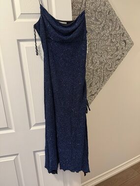 Sparkle Navy Maxi Dress with Cowl Neck
